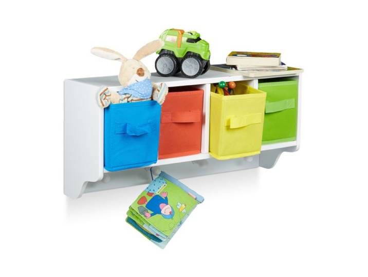 Relaxdays Kinder Wandregal mit Kleiderhaken ALBUS