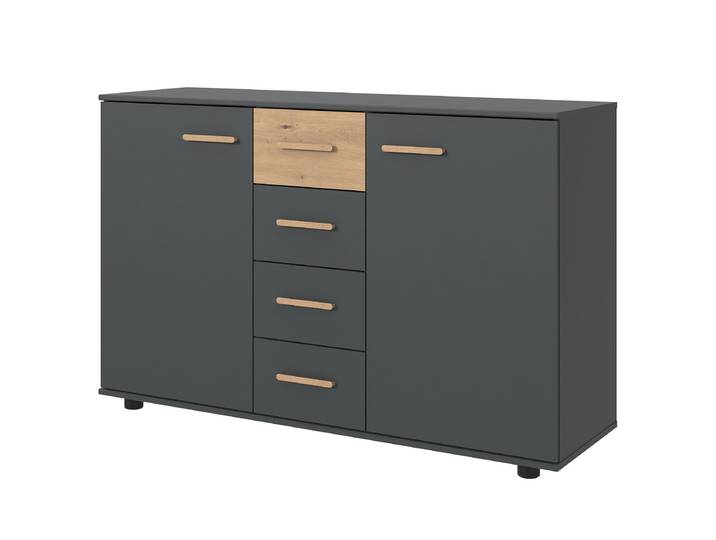 Sideboard Digit mit 2 Türen 130 x 83 x 41cm Schwarz/Holz/Graphit/Eiche Artisan Dekor