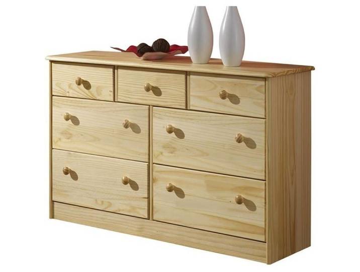 Commode RONDO 7 tiroirs pin massif vernis naturel