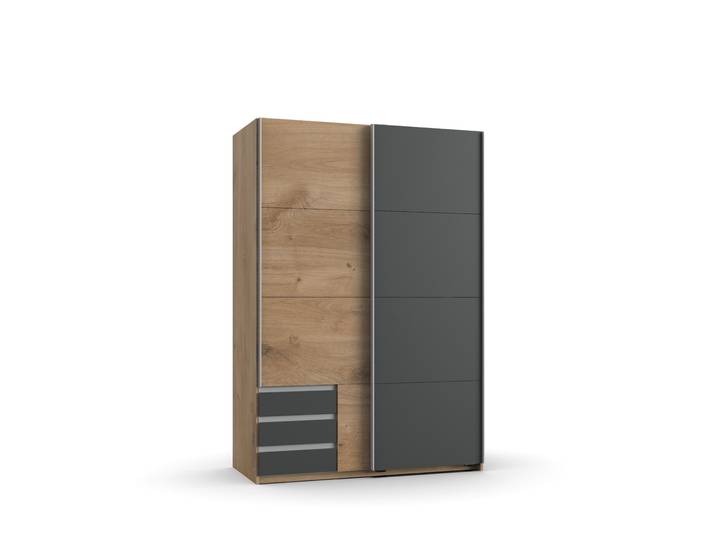 Schwebetürenschrank 2-trg. Kleiderschrank 135 cm Eiche Dekor Abs.Grafit Schubladen / 22664