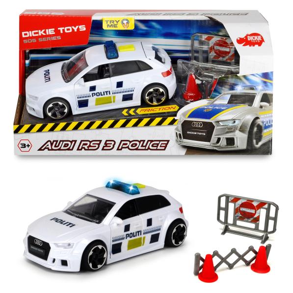 Dickie SOS Polizeiwagen Audi RS3 mit Schranke und Zubehör 1:32 (203713011IMP)
