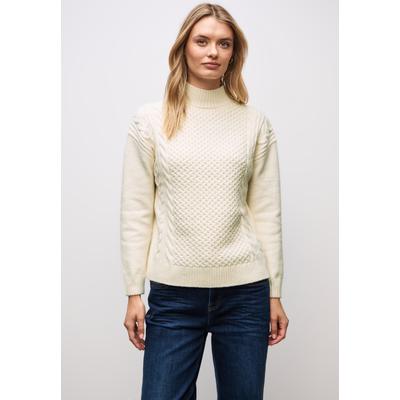 Strickpullover STREET ONE, Damen, Gr. 42, soft beige, Web, 34% Baumwolle, 34% Polyacryl, 29% Polyester, 3% Elasthan, Strukturmuster, comfort fit normal, Rundhals, Bündchen, Pullover Strickpullover, mit Strick-Detail