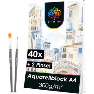 OfficeTree Aquarellpapier 1741, Block, A4, 300 g/m², weiß, geleimt, 40 Blatt