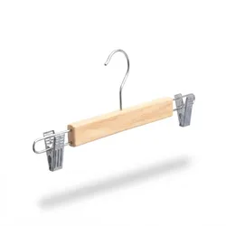 Relaxdays Hosenbügel 10er Set, je 2 Klammern, Clipkleiderbügel für Hosen & Röcke, HBT: 12x36x1,2 cm, Holz & Eisen, natur