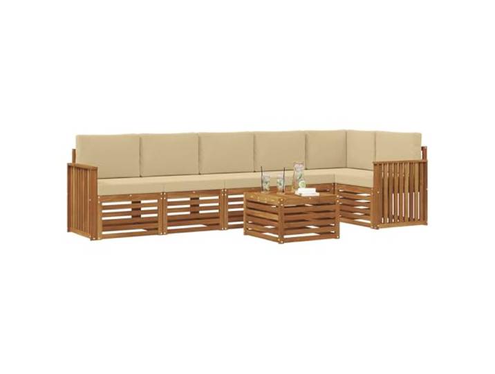 KTHLBRH Sitzgruppe für Außenbereiche, 7-teilig, aus Akazienholz Modulares Modul für Garten, Terrasse, Pool, Kissen inklusive, Lattenrost-Design, Natur
