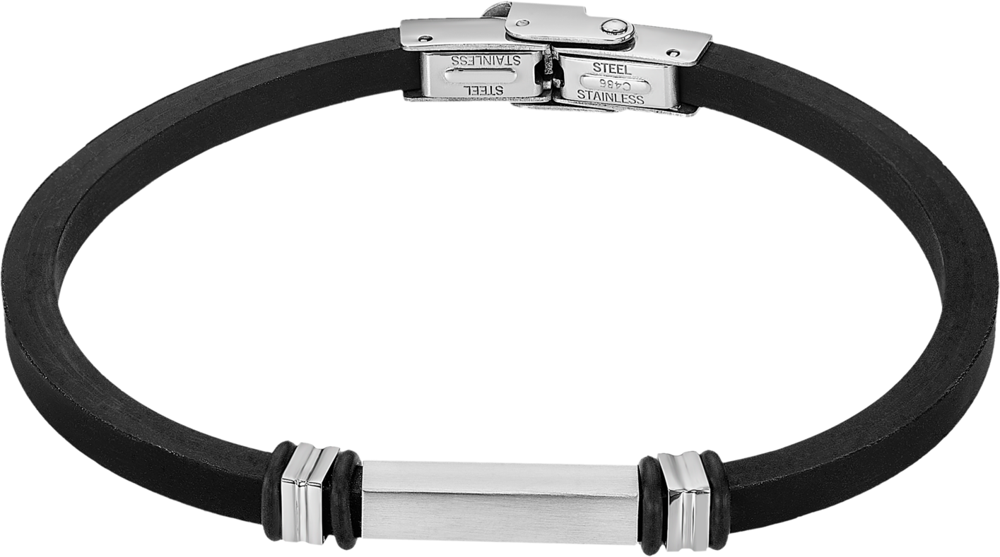 Armband LOTUS "Silent Impact", schwarz (edelstahlfarben, schwarz), Armbänder, 20cm, Edelstahl Kautschuk, Edelstahl, Kautschuk, Armband