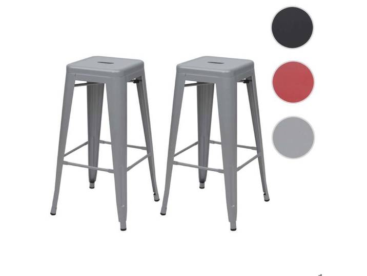 Lot de 2 tabourets de bar HWC-A73 en métal gris design industriel empilables