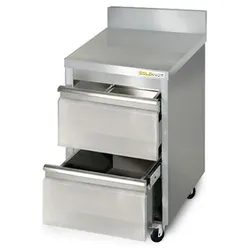 Edelstahlmöbel mit 2 Schubladen 500 x 600 mm auf Rollen / GOLDINOX