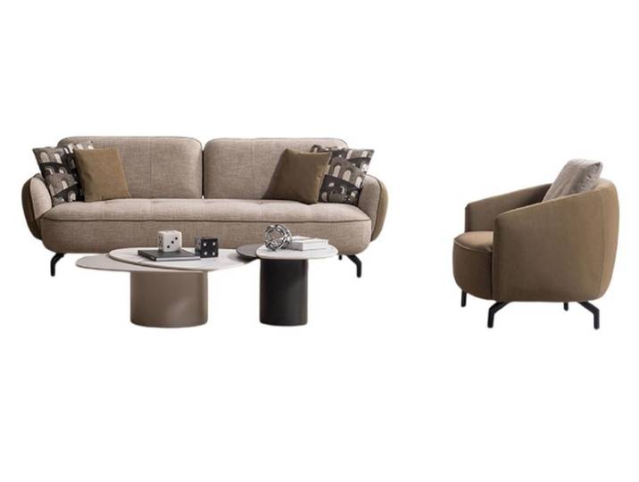 JVmoebel Sofa Beige Polstergarnitur mit edlem Holzgestell für das Wohnzimmer, 4 Teile