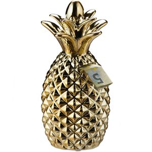 Relaxdays Spardose Ananas 10027648, Ø 10,5 x 24 cm, gold