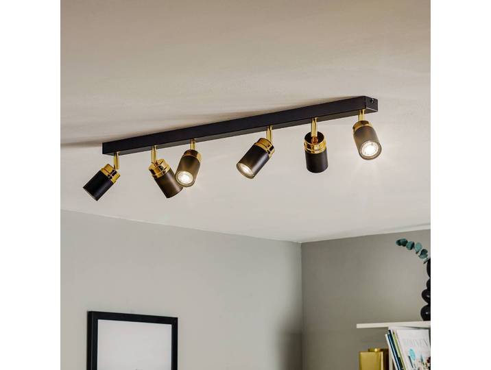Deckenspot Reno, sechsflammig, schwarz/gold Reno Luminex, dimmbar, schwarz, für Wohn- / Esszimmer, Metall, Modern