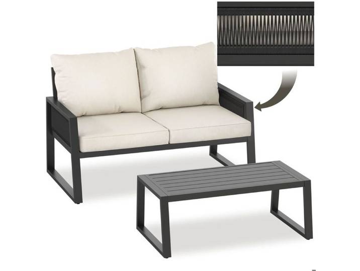 Salon de jardin - TECTAKE - Salon de jardin CAPTIVE en aluminium avec coussins épais design moderne - Gris anthracite