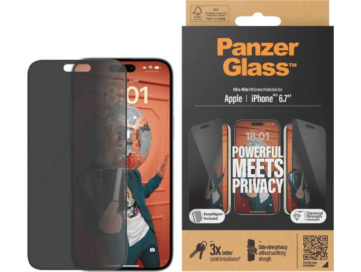 PanzerGlass Ultra-Wide Fit Apple iPhone 15 Plus Privacy Screenprotector Glas