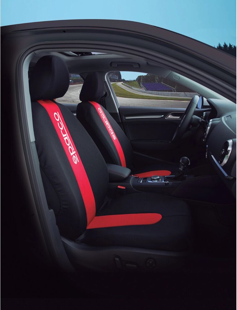 SET COMPLETO COPRISEDILI SPARCO NERO/ROSSO 100% PL