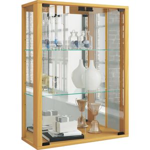 VCM Glasvitrine Udina, mit Spiegelrückwand, hängend, 2 Fachböden, 60 x 80 x 25cm, buche