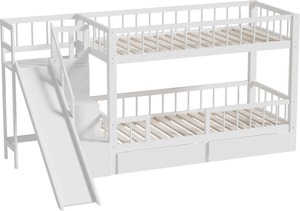 Kinder-Etagenbett, Doppelbett, multifunktionales Kinderbett ,mit Rutsche und Treppen, mit 2 Schubladen,mit magnetischer Tür,ohne Matratze, massivholz