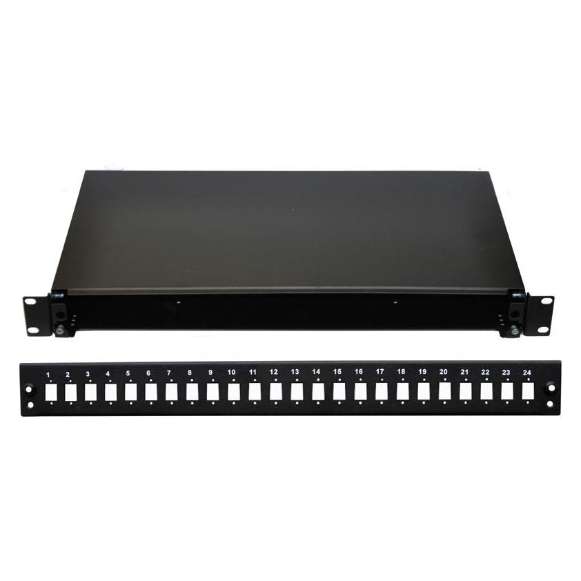 OEM 19" Optische Box 24xSC Simplex schwarz mit Kunststoffclip- Verriegelung (Gehäuse) (859558983447)