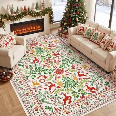 Garvee Washable Christmas Themed Holidays Winter Area Rug