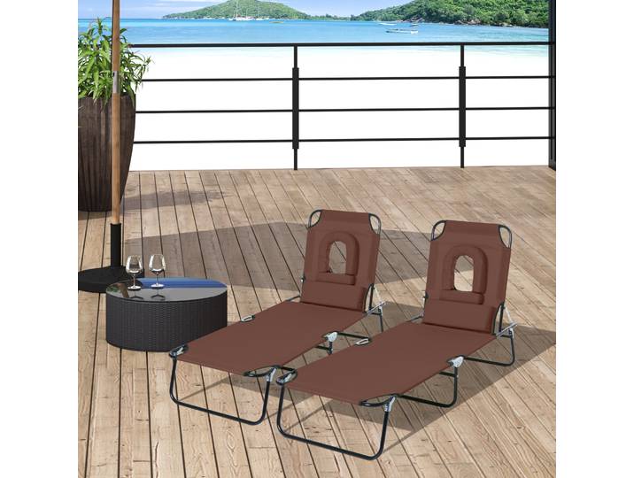 Outsunny Bain Soleil Pliable 4 Pos Marron 2pc