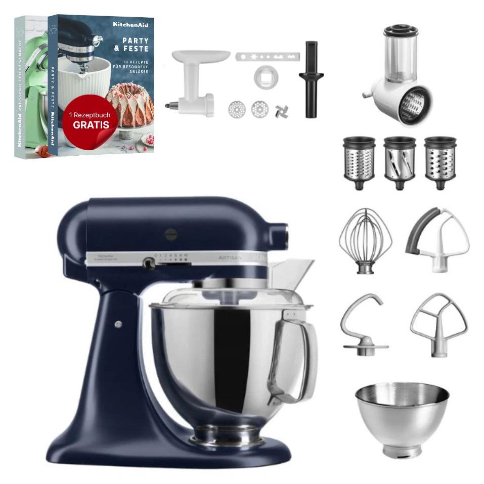 KitchenAid 4,8 L 5KSM175 Artisan Küchenmaschine Set 3 Gemüseschneider+Fleischwolf+Spritzge Tintenblau