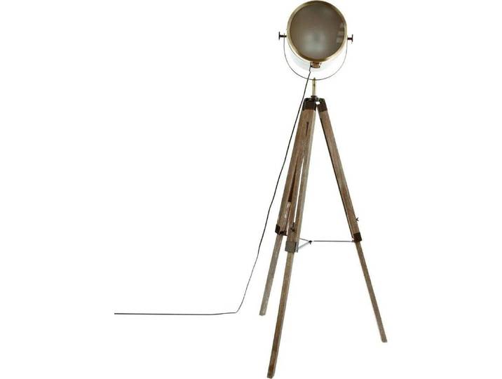 Lampadaire tripode marron\, industriel\, en forme de spot.