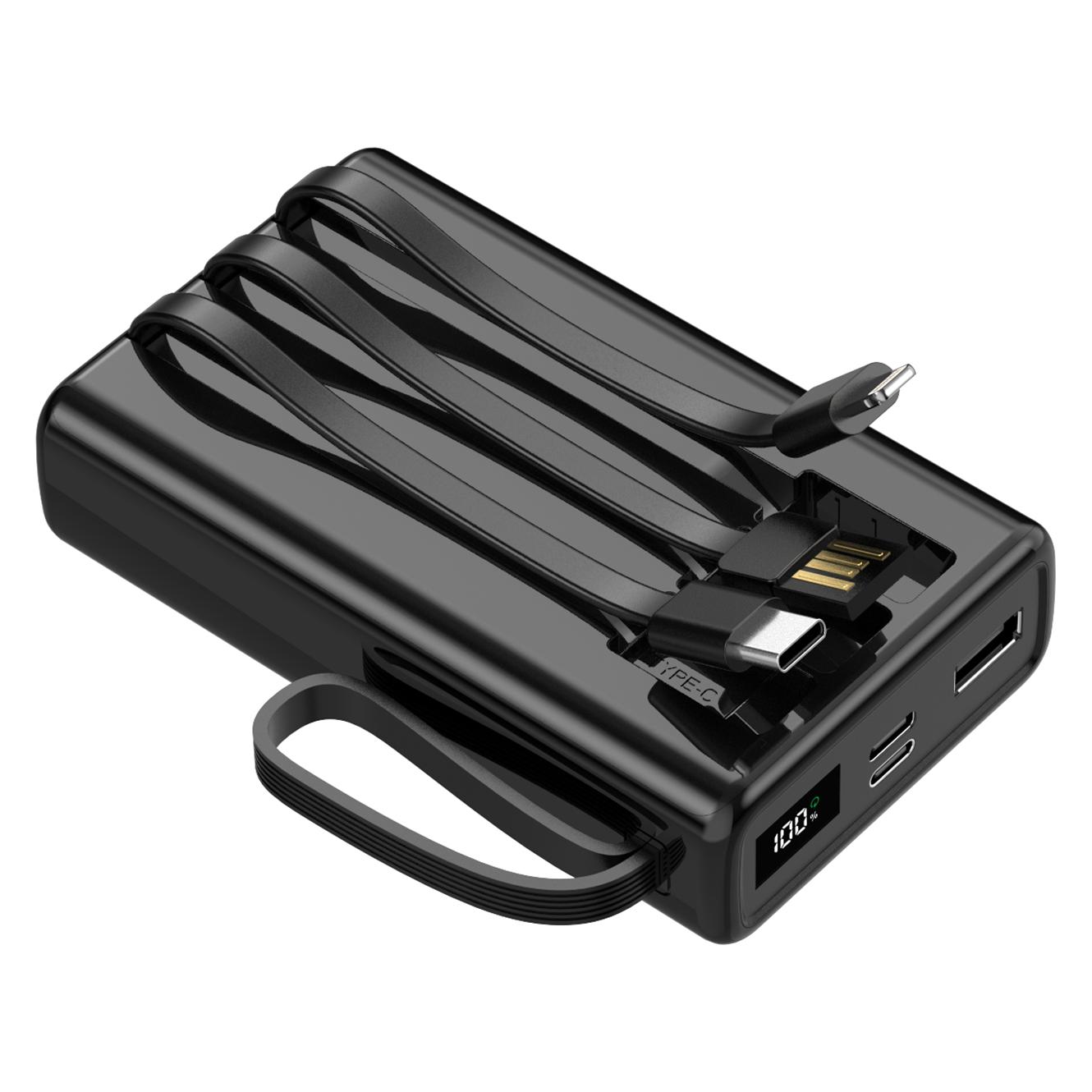 Setty Powerbank 10.000 mAh mit Kabeln SPB-LC-210 schwarz (10000 mAh, 22.50 W) (73963303)