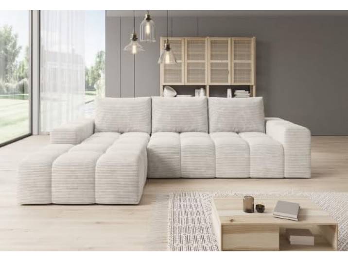 Molli Ecksofa L‑Form – Cord‑Stoff - Rechts/Links & 4 Farben (Beige, Links)