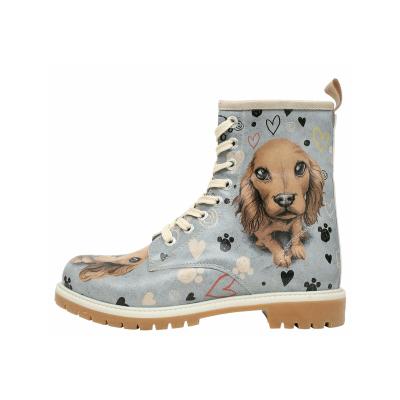 Schnürboots DOGO "Long Boots Schnürstiefel Hello My Hooman Damen Stiefeletten", Damen, Gr. 39, Normalschaft, blau, Lederimitat, Schuhe Schnürboots, Handgefertigt