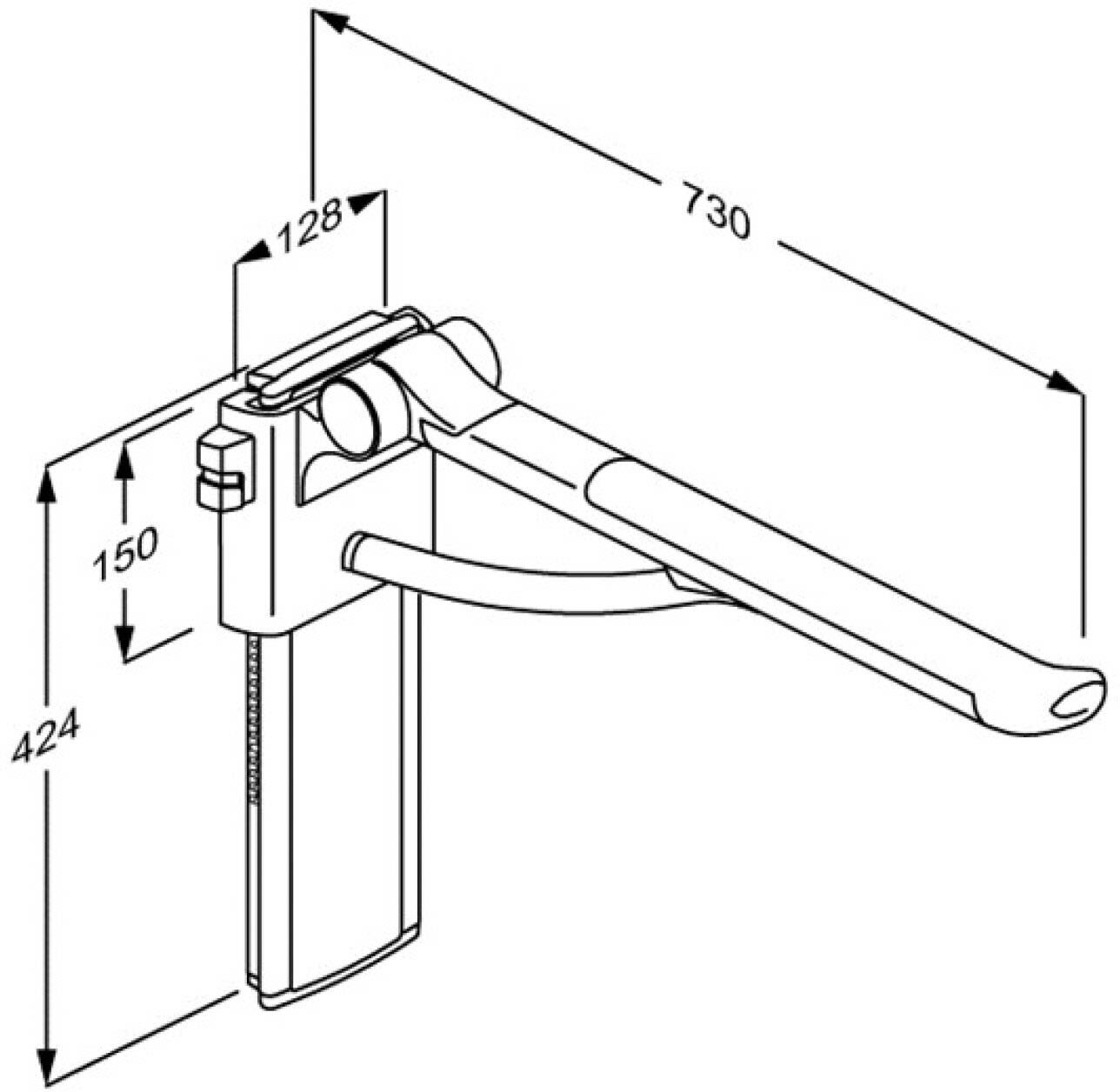 Pressalit PLUS Stützklappgriff 73 cm höhenverstellbar links, Accessoires, R370370000, weiß