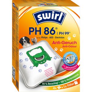 Swirl Staubsaugerbeutel PH 86/ PH 99 MicroPor Plus Anti Odour, Ersatzfilter, Staubsauger Philips, AEG & Electrolux, 4 Stück