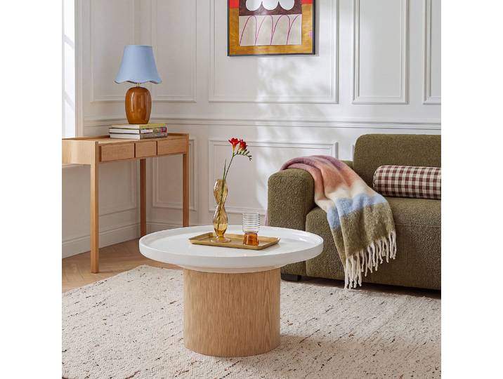 HABITAT - Table d’appoint ronde laquée et finition chêne - Blanc - Ellie