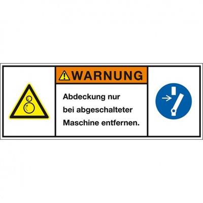 Aufkleber I Produktsicherheitsschild Warnung Abdeckung n.bei abgesch., RoHS konform, Folie, 200x75mm, ISO 3864-2