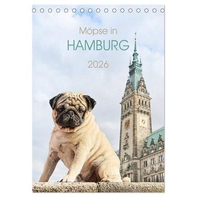 Möpse in Hamburg (Tischkalender 2026 DIN A5 hoch), CALVENDO Monatskalender