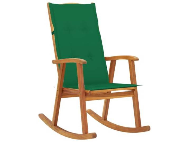Coespram Schaukelstuhl Massivholz Akazie mit Grüner Auflage Ergonomischer Holzstuhl mit hoher Rückenlehne und weichem Kissen für Wohnzimmer, Balkon oder überdachte Terrasse.