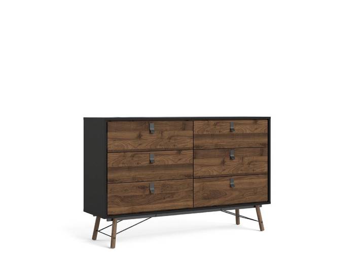 Tvilum Kommode Rye Kommode breit 6 Schubladen mattschwarz, Walnus