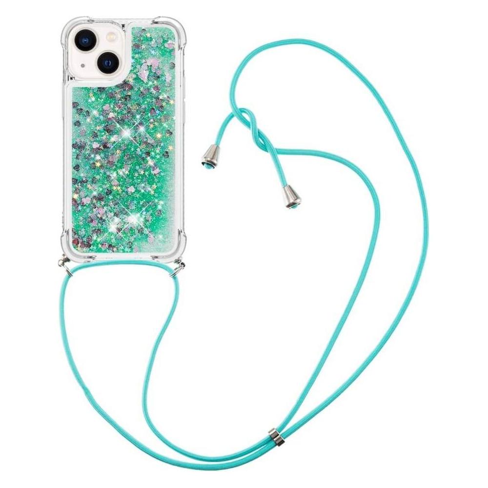 Cover-Discount iPhone 15 Plus - Glitzer Hülle mit Umhängeband türkis (Apple iPhone 15 Plus) (660146487D)
