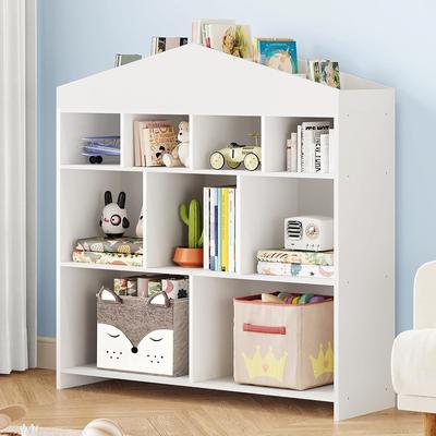 Yun Kids Bookshelf with 9 Storage Cubbies Dollhouse Bookcase Toy Storage Organizer