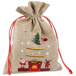12x Weihnachtsgeschenksack Tannenbaum Kamin 30x40cm Jute, Weihnachtsmann Rentier