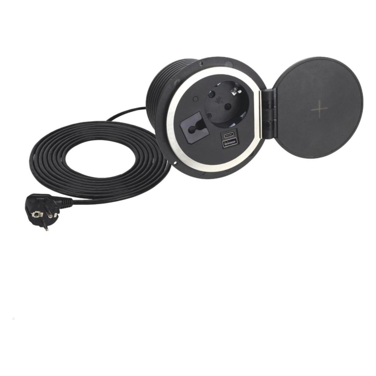 TecLines TES005B Einbausteckdose mit USB-Charger und Qi Ladegerät schwarz (TES005B)