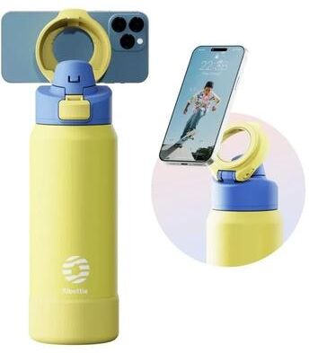 Uplifted Finds FEIJIAN Stainless Steel Sports Water Bottle Magnetic Phone Holder & Bouncing Cover Thermos yellow 710 Ml