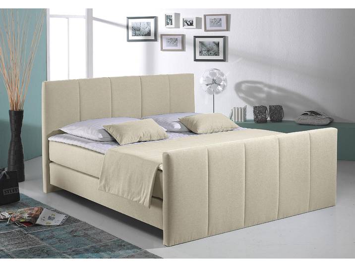Boxspringbett HOME AFFAIRE Portland , beige, B:108cm L:216cm, Strukturstoff-Bezug (100% Polyester), , Komplettbetten, Boxspringbett, in 3 Breiten, 3 Matratzenarten und 2 Härtegraden, incl. Topper