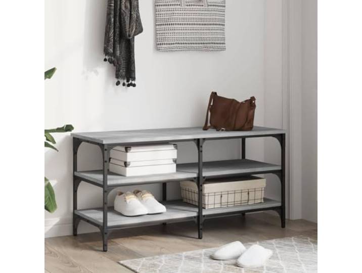 KTHLBRH Sitzbank für Schuhe, Sonoma-Grau, 100 x 38,5 x 49 cm 3 Einlegeböden, Metallgestell, verstellbare Füße, max. Belastung 110 kg