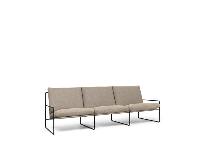 Ferm Living Desert driezitsbank stof dark sand, zwart frame