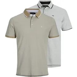 JACK&JONES Herren Poloshirts, 2er Pack - JJEPAULOS POLO 2PK, Kurzarm, einfarbig, Baumwolle Beige/Grau / S