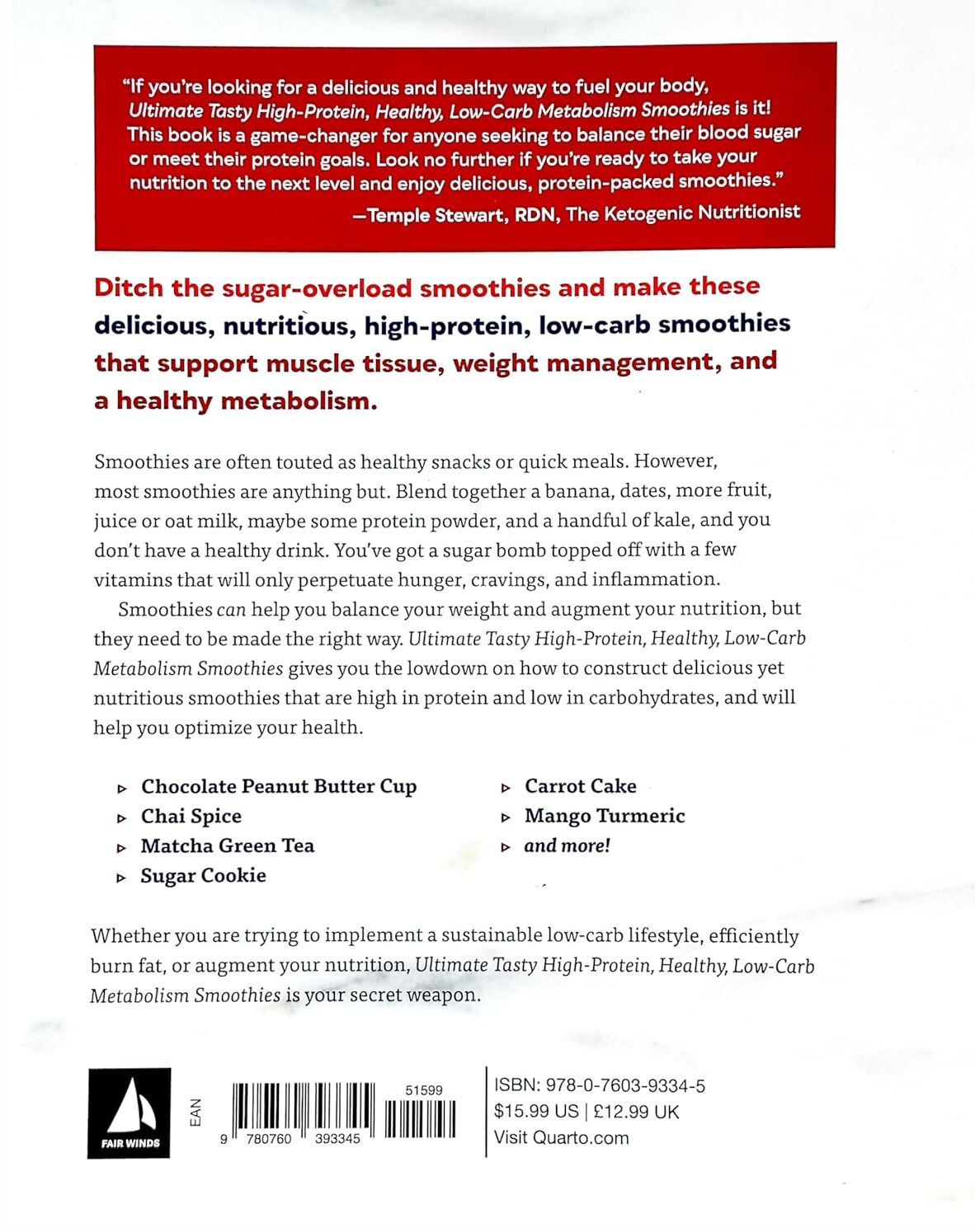 Fair Winds Ultimate Tasty High Protein, Low-Carb Metabolism Smoothies by Heather DiBiasi, MS, RDN - Paperback Cookbook - Sugar-Free, High-Protein Smoothie