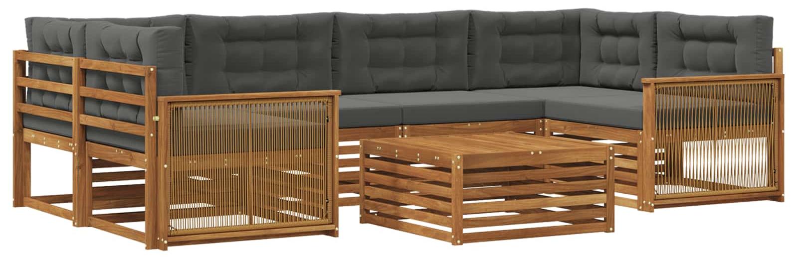 Outdoor-Sofagarnitur mit Kissen 7 pcs Natur und Anthrazit