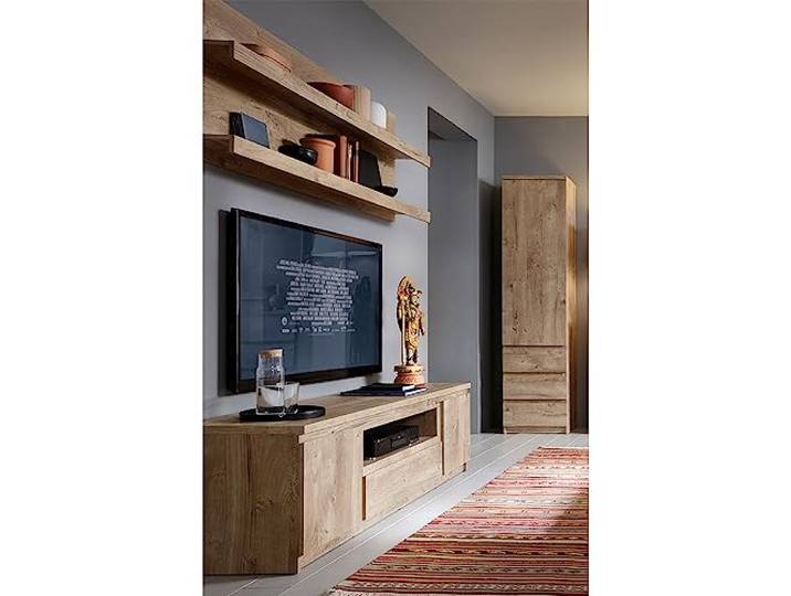 Lomadox Wohnwand Anbauwand 3-teilig in Eiche Nb. 1 TV-Lowboard, 1 Wandboard, 1 Stauraumschrank
