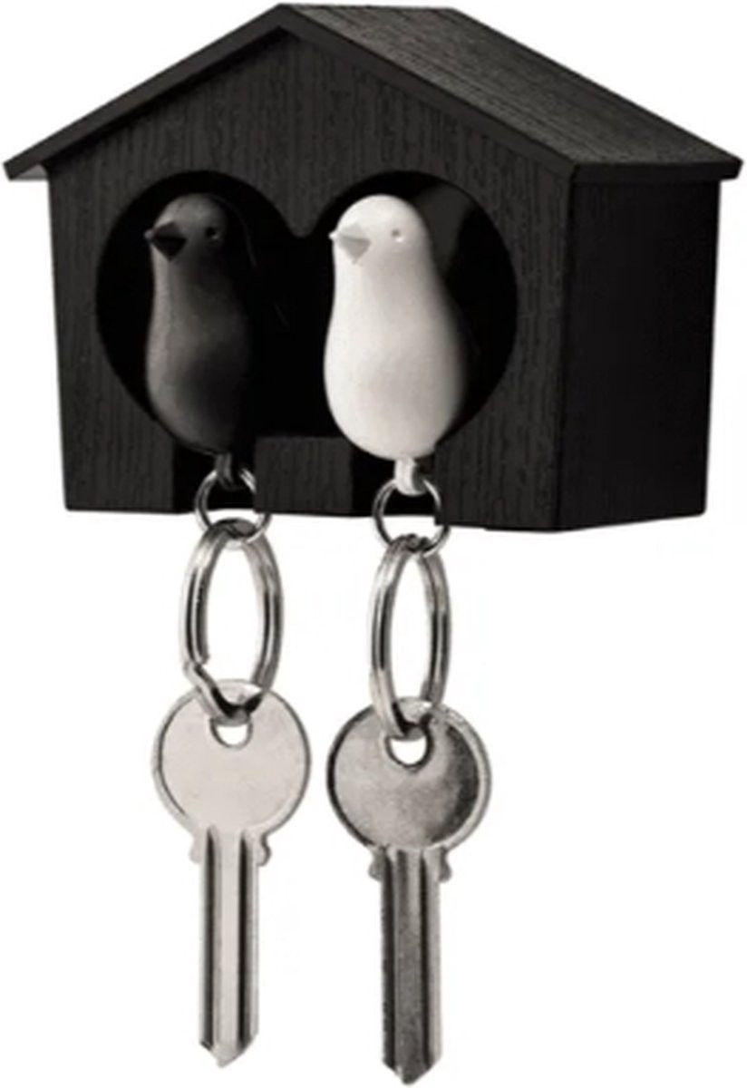 Qualy Duo Sparrow Sleutelhouder Vogelhuisje Zwart/Wit