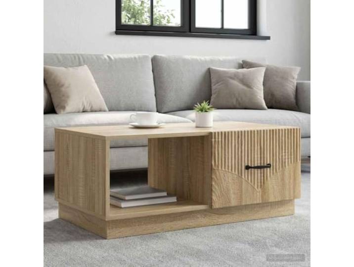 pokgdf Couchtisch Sonoma-Eiche 90x50x37 cm Holzwerkstoff mit Stauraum 90°-Pendeltüren, schwarze Bargriffe, viel Stauraum, pflegeleichte Oberfläche, vielseitig einsetzbar