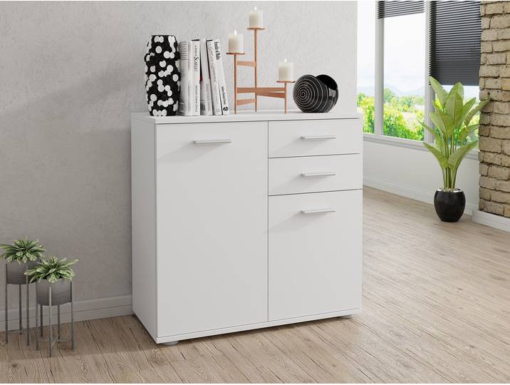 MIRJAN24 Kommode Mike II 2T2S, Sideboard mit zwei Schubladen, Moderne Highboard (Farbe: Weiß)